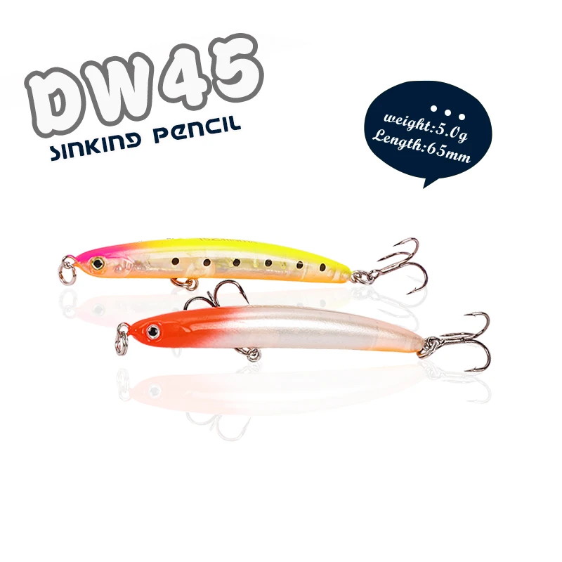 Tsurinoya DW45 65 мм 5 г Карандаш жесткие рыболовные приманки 3D глаза VCM тройные Крючки