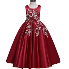 Г. Рождественское праздничное платье принцессы для девочек высококачественное атласное длинное платье с аппликацией для дня рождения и банкета От 4 до 17 лет Одежда для девочек