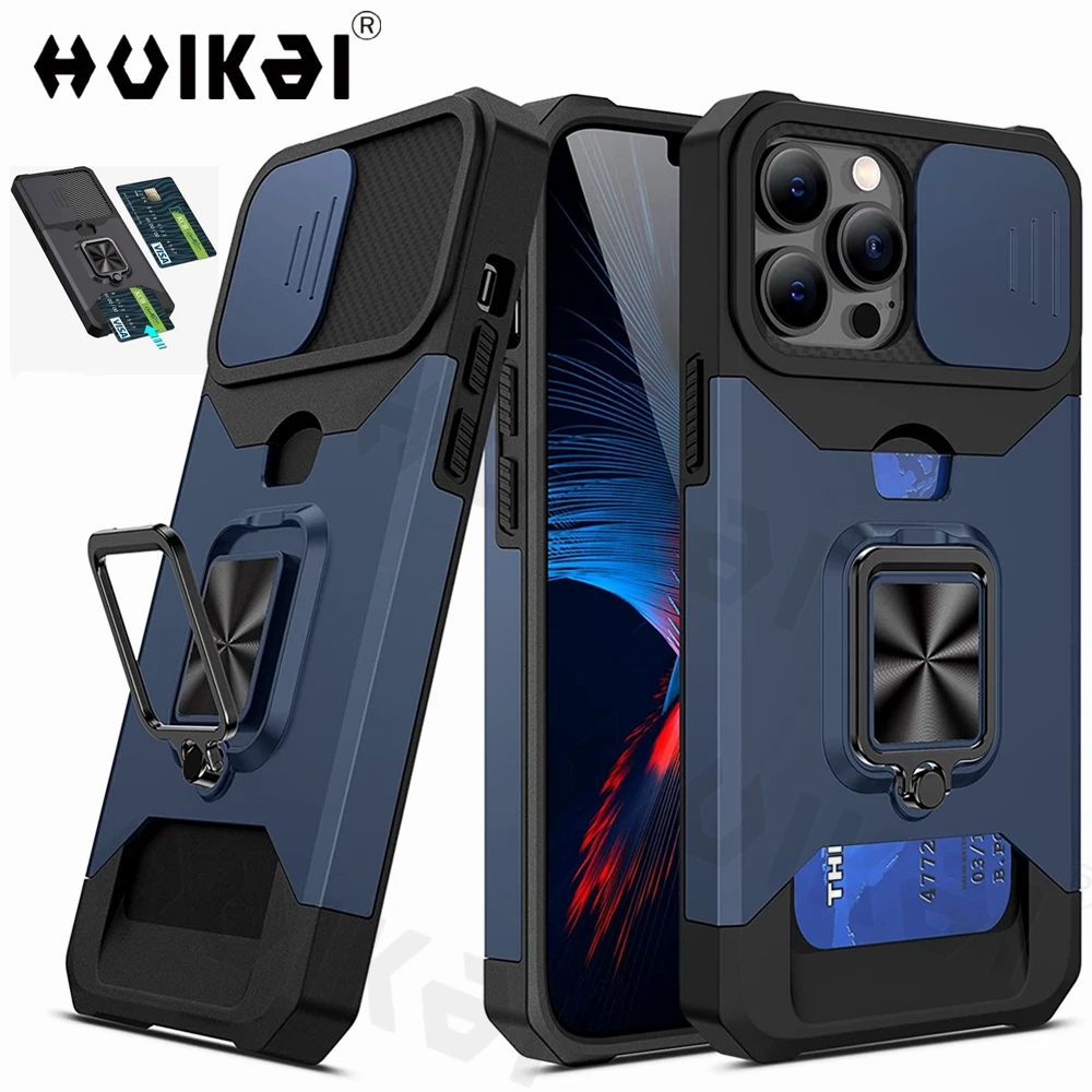 Slide Camera Cover Kickstand Card Wallet Case For Iphone 13 Pro Max 13