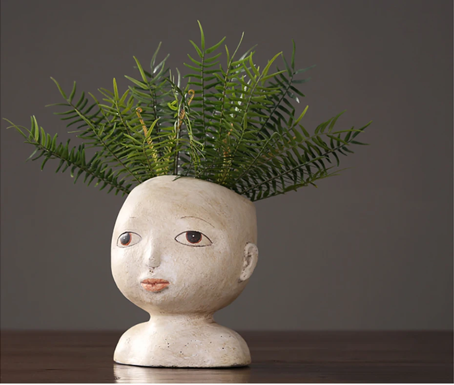 Human Face Vase Abstract Resin Flower Pot Doll Shape Sculpture Succulents Head Shape Vase Flower Arrangement Garden Home Decor