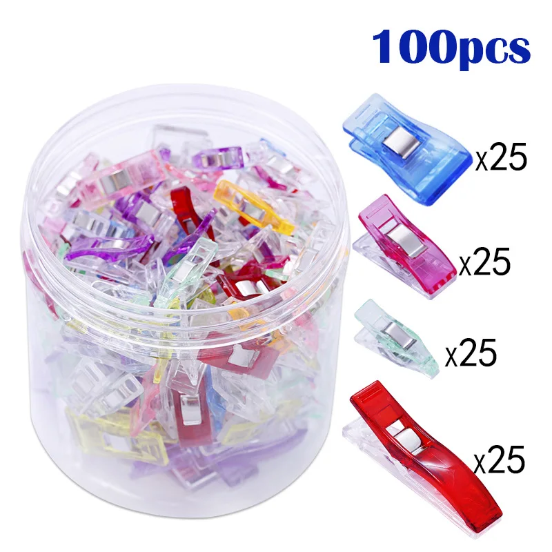 

100 шт 4 размера Швейные зажимы красочные пластиковые зажимы для стеганого переплета тканевые бумажные зажимы Швейные аксессуары