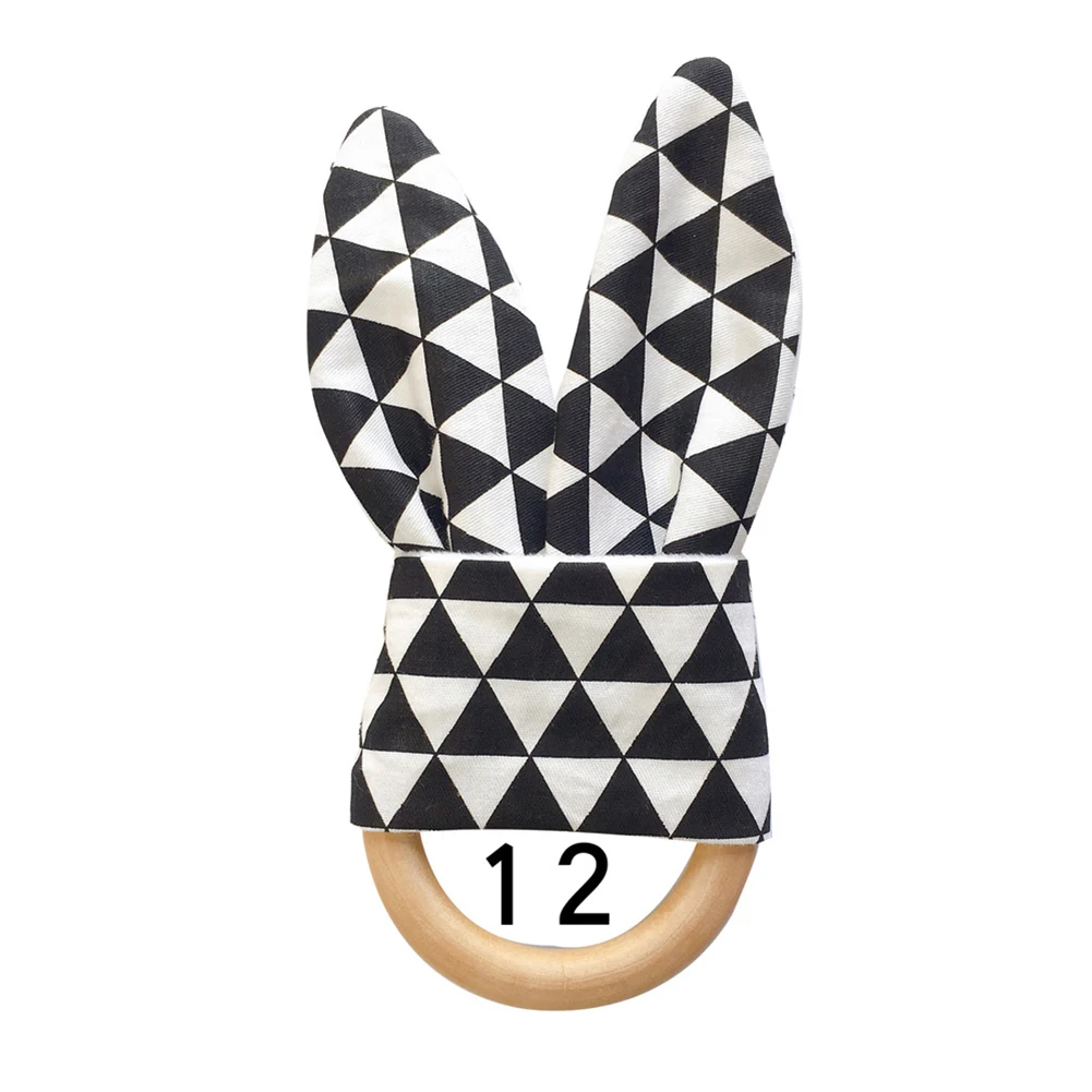 Soft Newborn Baby Teethers Wooden Ring Baby Bunny Ear Teether Teething Toy Rabbit Ear Safe Soothing Chew Shower Gift New