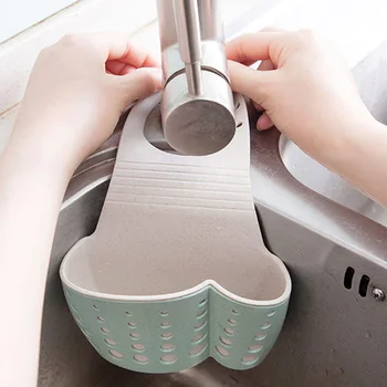 

Kitchen Wheat Straw Double Bag Sink Faucet Hanging Basket Free Punch Hollow Drain Rag Storage pocket YHJ120604