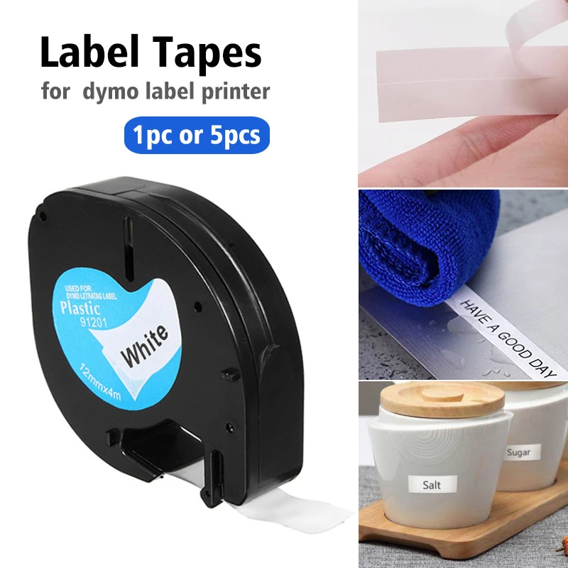 1pc/5pcs Tape Cartridge 91201/91331 Black on white 12mm x 4m plastic Label  Tapes for Dymo LetraTag label Printer