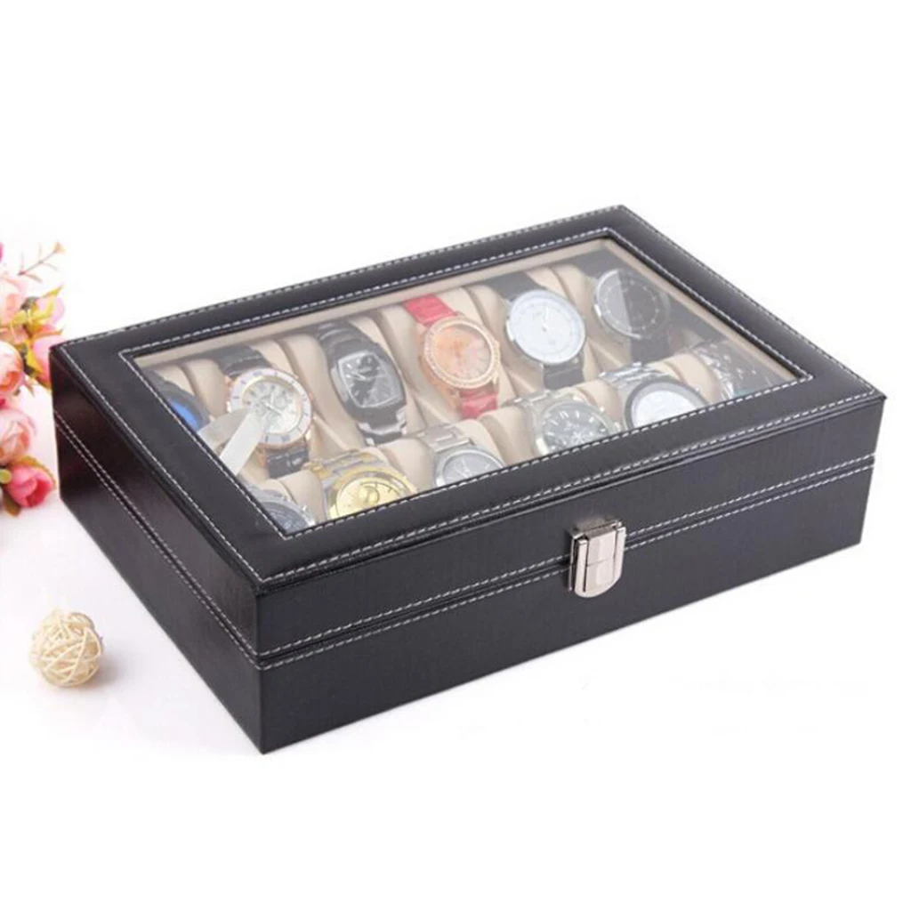 Portable Leather 10 Slot Watch Storage Box Organizer Glass Top Jewelry Display Case Gift Boxes | Наручные часы