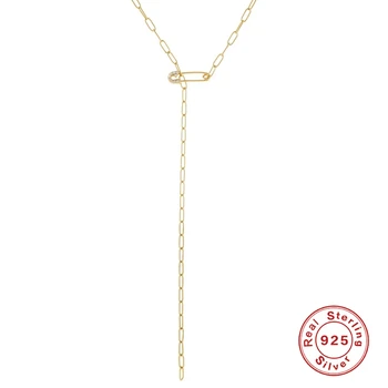 

925 Sterling Silver Collares Necklace Women Pin Brooch Tassel Clavicle Chain Collier Paperclip Necklace For Women Luxury Jewelry