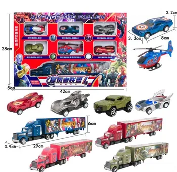 

Children's toy car Avengers 4 pull back car set box cartoon small racing alloy car model Spider-Man Captain America boy birthday