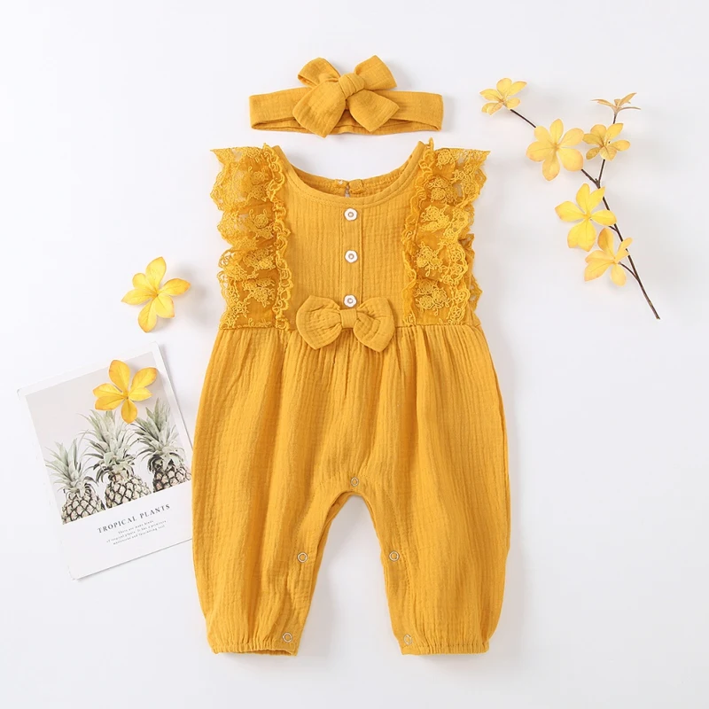 Baby Bodysuits classic Baywell Summer Baby Girl Lace Rompers Newborn Girls Clothes Toddler Sleeveless Solid Design Jumpsuit With Headband One-Pieces cool baby bodysuits	