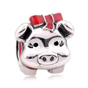 

Authentic 925 Sterling Silver Animal Bead Charm Red Enamel Piggy Bank Beads Fit Women Pandora Bracelet Bangle Jewelry