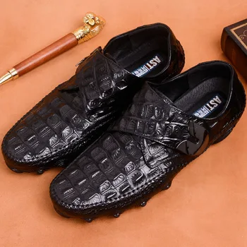 

2019 Handmade Buckle Strap Wedding Crocodile Shoes Men Genuine Cow Leather Flat Men's Penny Loafer Shoes Footwear Driving Shoes