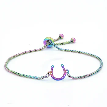 

100% Stainless Steel Rainbow Colorful Horseshoe Charm Bracelets for Women Dropshipping Fashion Jewelry Bracelets