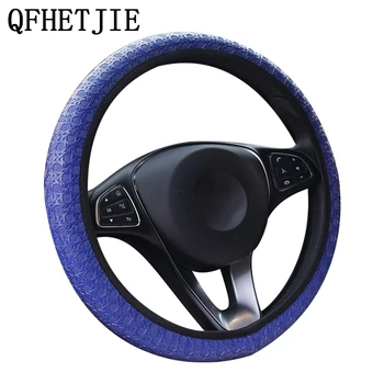 

QFHETJIE 3D Car Steering Wheel Cover 37-38CM Faux Leather Woven Without Inner Ring Elastic Band Car Handle Cover