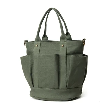 

Ougger Little Handbag Women Shoulder Bags Summer Green Canvas Fashion Casual Unusual Bucket Bag with Zipper for Shopping