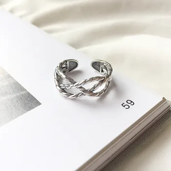 

Leouerry 925 Sterling Silver Vintage Cross Weave Hemp Rope Shape Ring Simple Creative Open Rings for Women Fine Jewelry Gifts
