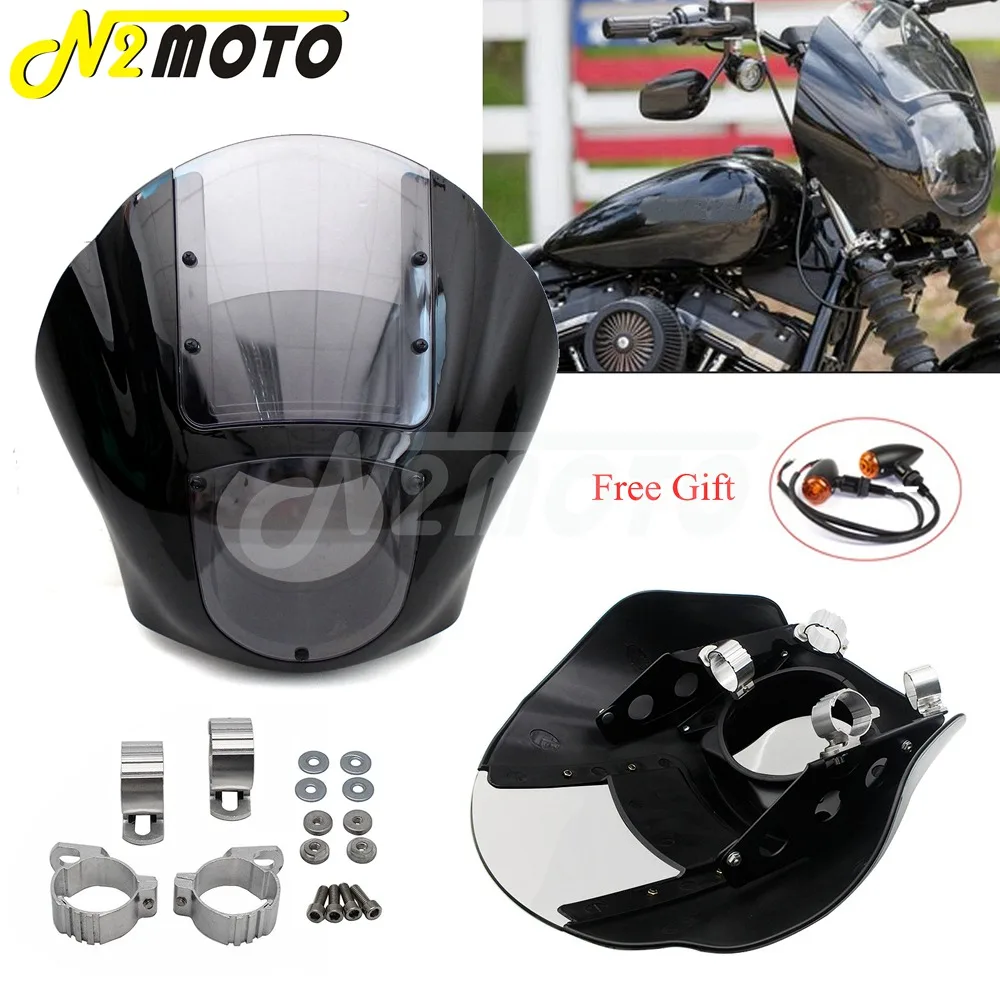 

Motorcycle Quarter Fairing Detachable Windshield Windscreen For Harley Softail Sportster XL Dyna Street Fat Bob FXD 49mm Clamps