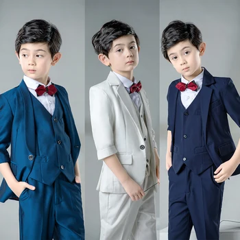 

YuanLu Boys Suits 4PCS Seven-quarter Sleeve Kids Suit For Weddings Party Piano Baby Boy Clothes