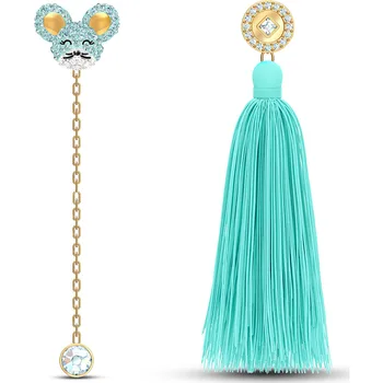 

AYOO new high-quality, fashionable jewelry cute and beautiful small navy blue crystal bear tassel earrings for ladies