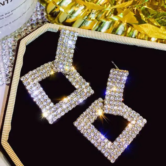 

Fashion Geometric Square Dangle Earrings 2020 New Trendy Exaggerated Atmosphere Earrings Trendy Long Earrings Personality Female