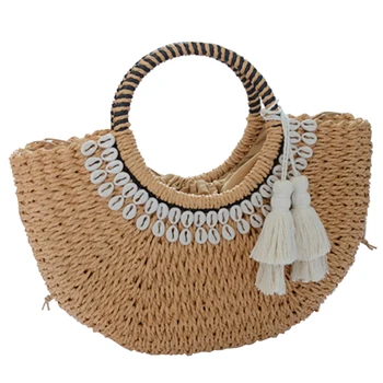

Ladies Fashion New Creative Shell Straw Bag Tassel Decoration Portable Woven Beach Handbag