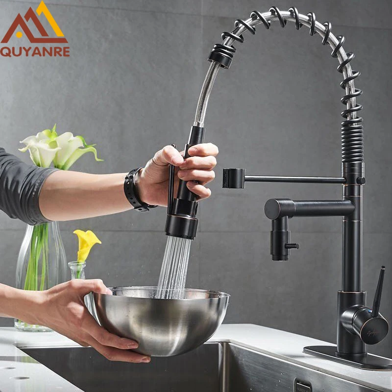  Blackend Spring Kitchen Faucet Pull out Side Sprayer Dual Spout Single Handle Mixer Tap Sink Faucet - 32815920315