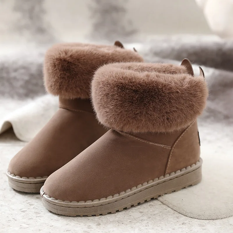 Moipheng/женские зимние ботинки; коллекция года; Botas Mujer; теплые плюшевые ботильоны для женщин; меховые ботинки без шнуровки; зимние ботинки; женская зимняя обувь - Цвет: Brown