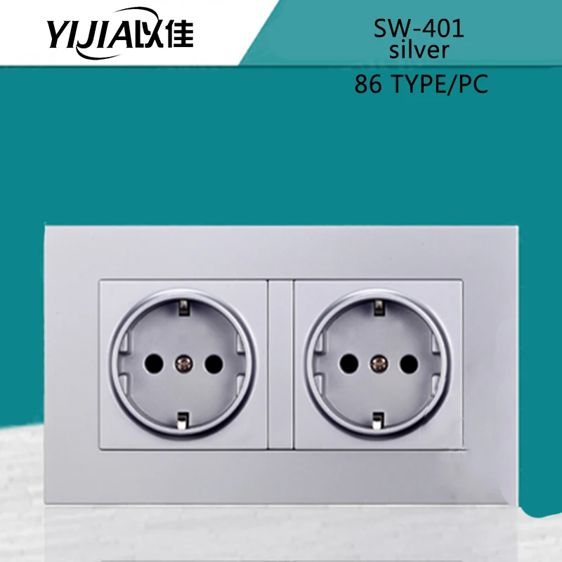 YIJIA Европейский/немецкий стандарт 86*86 мм/146*86 мм 16A разъем 86/146 Тип 110-250 В розетки pc/нержавеющая сталь/стеклянная панель Разъем