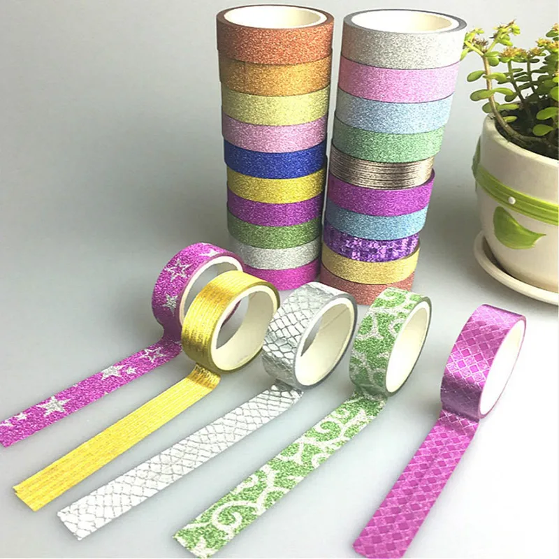 

3Pcs/Set Paper Tape Glitter Japanese Stationery Scrapbooking Decorative Tapes Adhesive Tape Kawai Decorative Random Color