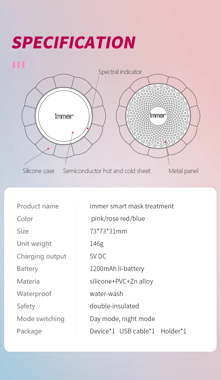 Устройство для красоты лица immer, умная маска, лечение, охлаждение, потепление, светодиодный светильник, терапия, уход за кожей, компактный, удобный