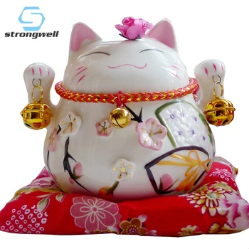 

Strongwell Maneki Neko Ceramic Lucky Cat Money Box Fortune Cat Porcelain Figurine Fengshui Craft Home Decor Business Gift