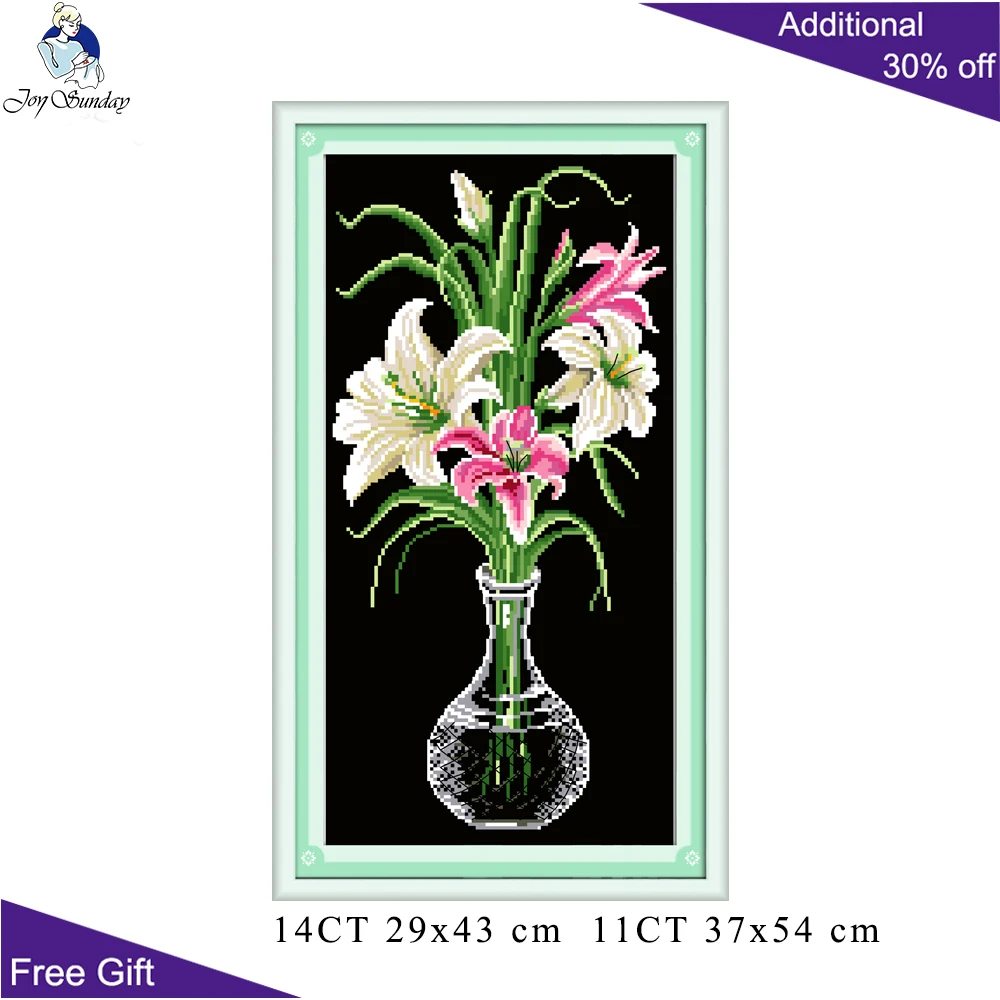 Joy Sunday ваза с лилиями рукоделие H034 14CT 11CT счетное украшение для дома черные холсты