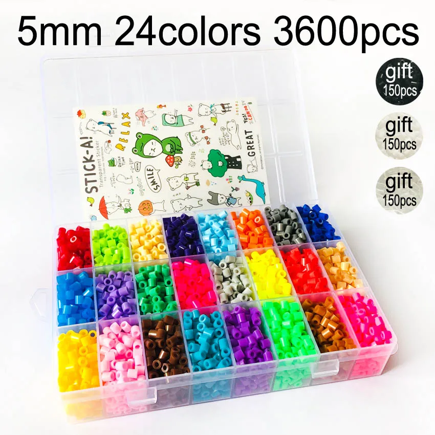 24 colors 3600pcs Juguetes наклейки 5 мм Хама бусины коробка набор для детей бусины hama perler Утюг предохранитель бусины diy головоломки, высокое качество, подарок, игрушка для детей - Цвет: 24 colors 3600pcs
