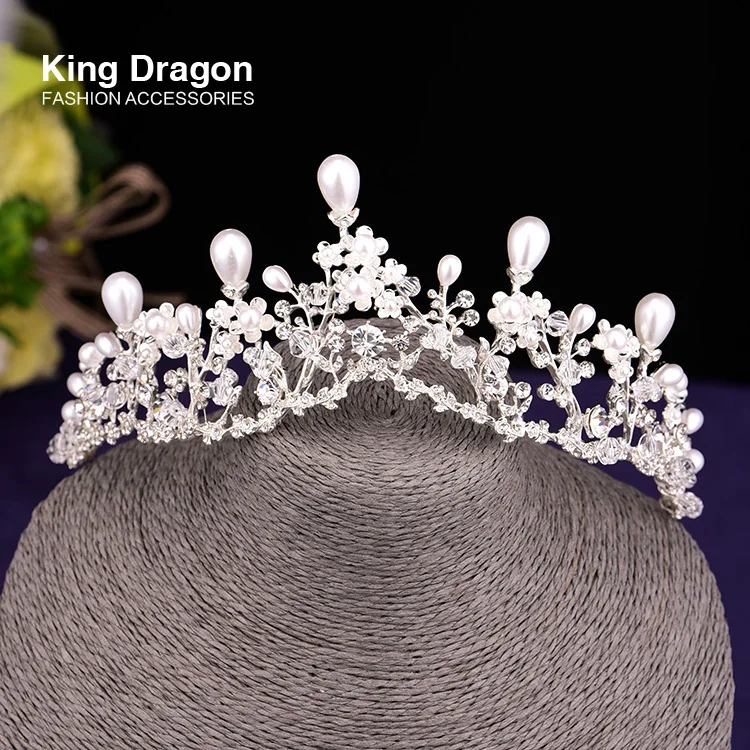 

High Quality Handmade Rhinestone Pearl Tiara Crown Wedding Bridal Hair Accessories Jewelry CZC-2016