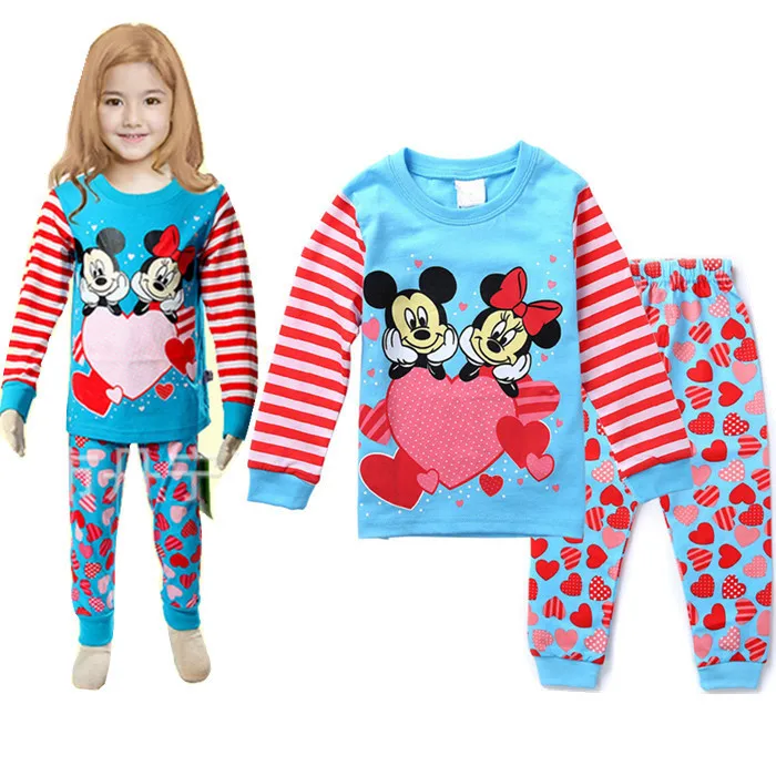 Дети привет Пижама Kitty Мышь Рождественская Пижама с Микки-Маусом, пижамы, Пижама для маленьких девочек, одежда для сна из хлопка, длинный рукав, футболки, брюки