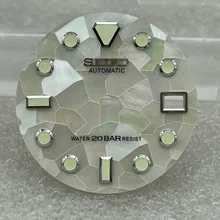 Детали для часов 28,5 мм белый циферблат зеленые светящиеся отметки Дата оконный циферблат часов подходит для японского NH35 автоматический механизм Детали для часов 28,5 мм белый циферблат зеленые светящиеся отметки Дата оконный циферблат часов подходит для японского NH35 автоматический механизм