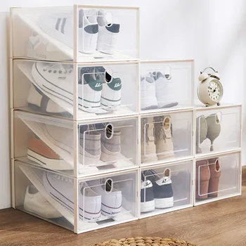 

1PCS Transparent Shoe Box Drawer Case Plastic Shoe Storage Thickened Dust Proof Shoes Organizer Household Shoe Cabinet