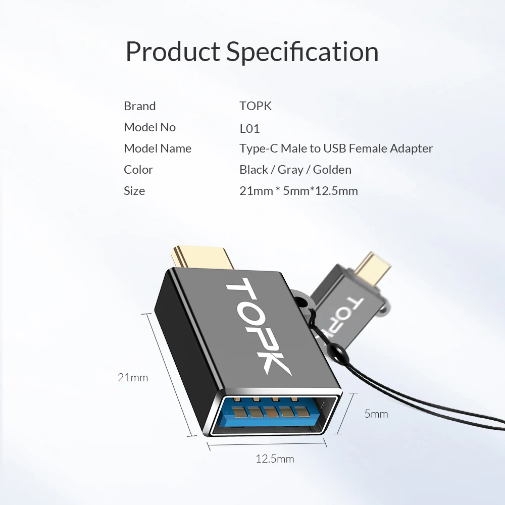 TOPK AL01 usb type C OTG адаптер USB C к USB 3,0 конвертер для Xiaomi Mi 8 9 HuaWei mate P30 P20 samsung Galaxy S8 S9 S10