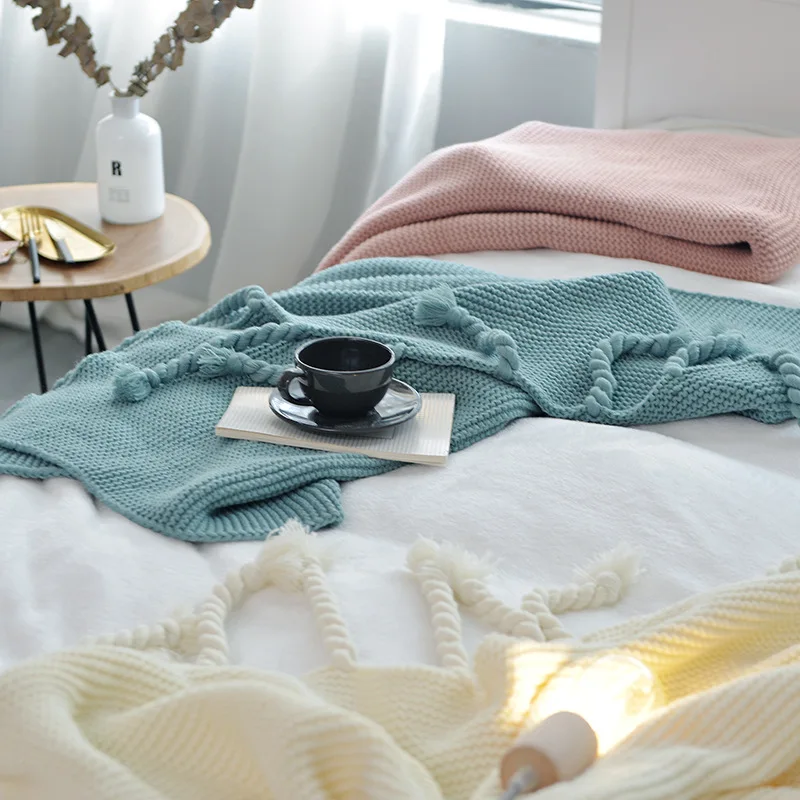 Простое воздухопроницаемое дорожное одеяло, вязаное одеяло с кисточками для кровати, чехлы для дивана, домашний текстиль, не скатывается, переносное одеяло