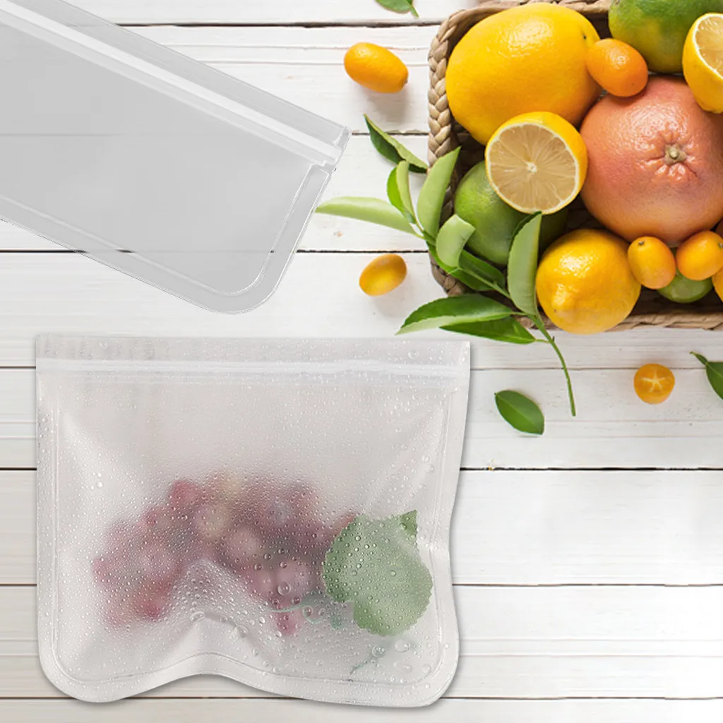 Многоразовые модели, силиконовая сумка для хранения еды, Морозильная сумка для протечек, сумка для фруктов, сумка для обеда, полупрозрачная матовая PEVA Сумка для хранения еды