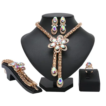 

Bridal wedding flower crystal stone jewelry collection African pearl Dubai or color statement jewelry clothing