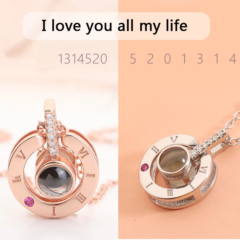 Розовое золото 100 языков I Love You Проецирование кулон ожерелье для женщин ювелирные изделия любовь памяти свадебное ожерелье День святого Валентина