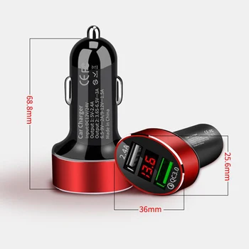 

Hot sale QC 3.0 Dual USB 2 Port Car Quick Charge Fast Charger Adapter With Smart LED Voltmeter For Android IPhone