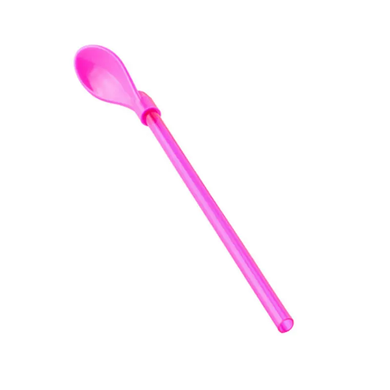 1 шт. питьевой соломы пластиковые ложки многоразовый металлический Pro чай инструменты Бар аксессуары - Цвет: Розовый