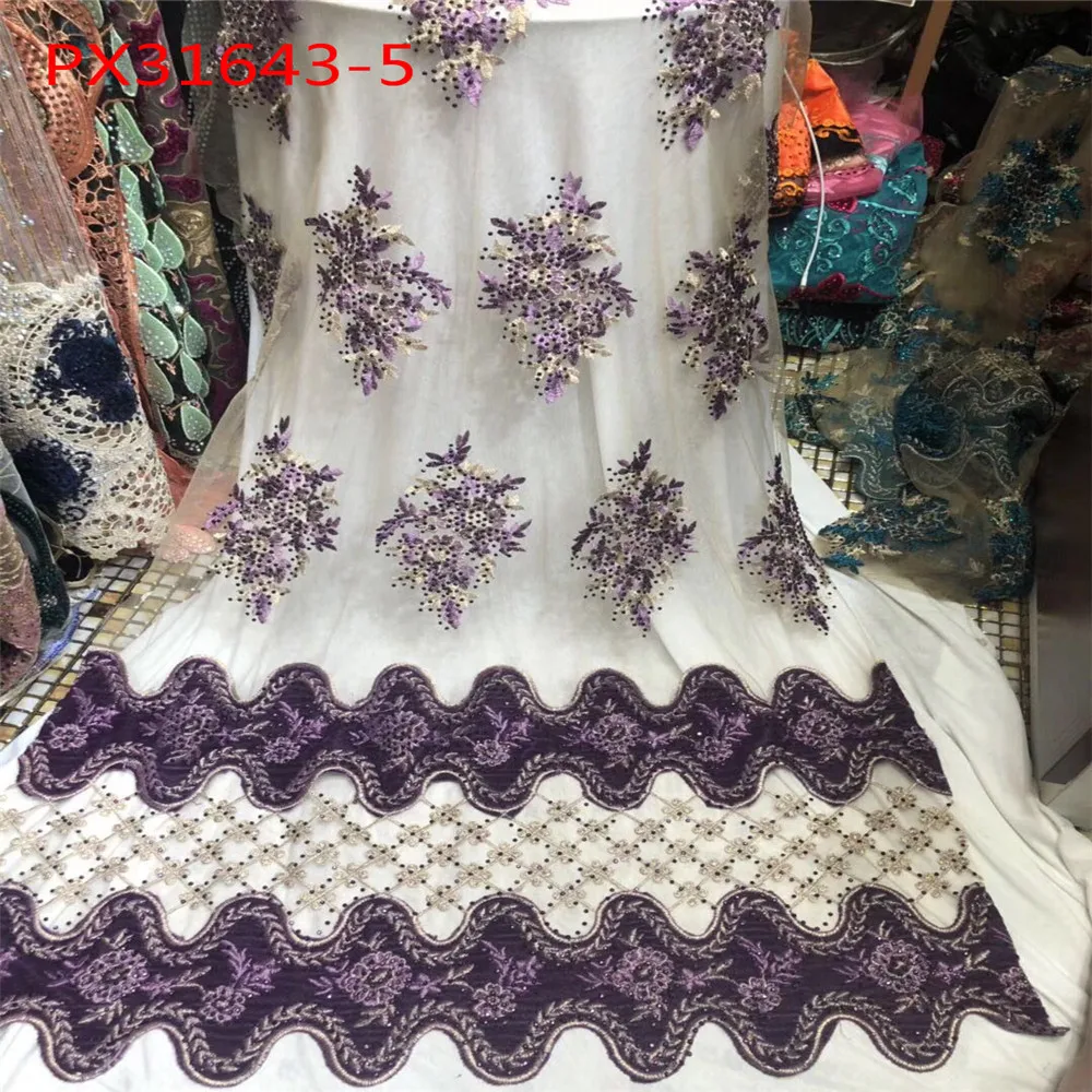 5 So beautifulembroidery бархатное Сетчатое кружево Роскошная Тяжелая 3D вышитая бисером кружевная ткань с бисером и жемчугом кружевная ткань Французский модный стиль платье - Цвет: 5