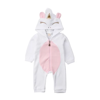 

Lovely Baby Girl Clothes 3D Unicorn Flannel Rompers Fashion Girls Cartoon Hooded Warm zipper Jumpsuit Newborn Romper Clothes