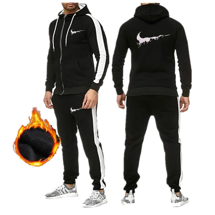 New Tracksuit Men Sporting Fleece Thick Hooded Brand-Clothing Casual Sportswear Male Jacket+Pants Warm Outside Winter Sweatshirt