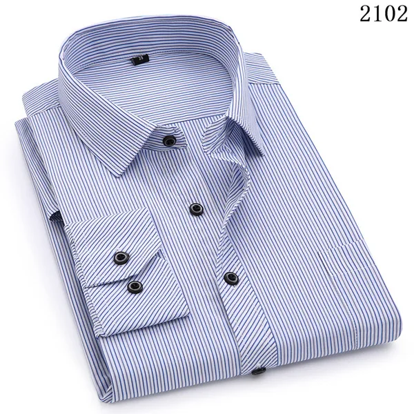 Plus Large Size 8XL 7XL 6XL 5XL 4XL Slim Fit Mens Business Casual Long Sleeved Shirt Classic Striped Male Social Dress Shirts 2102