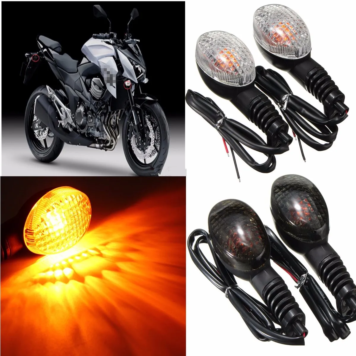 

12V A Pair Front/Rear Motorcycle LED Turn Signal Light Indicator Light Lamp For KAWASAKI EX250R NINJA KLX250SF VN650