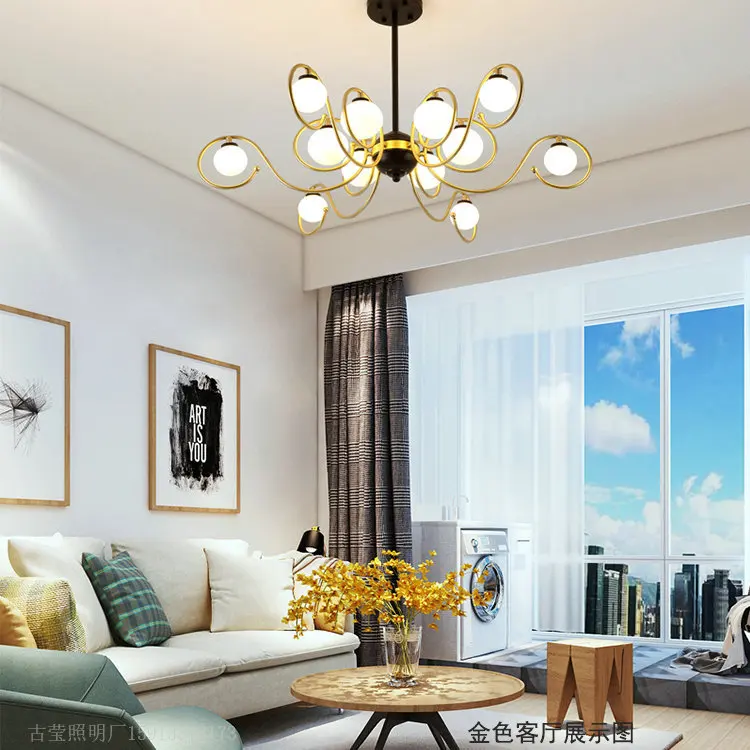 

Post-modern Black plus Golden LED chandelier ceiling Glass ball novel hanging lights for living room restaurant bedroom fixtures