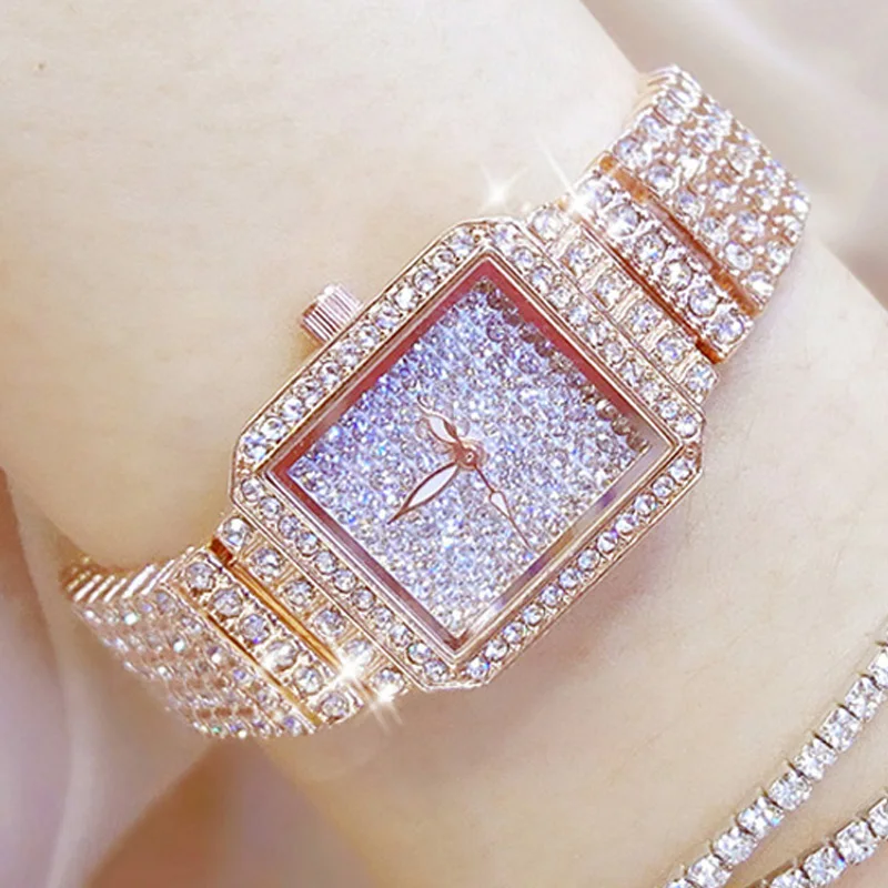 

Luxury Brand Watch Women Rose Gold Square Watch Design Crystal Diamond Watch Ladies Dress Wrist Watches Steel Waterproof Clock