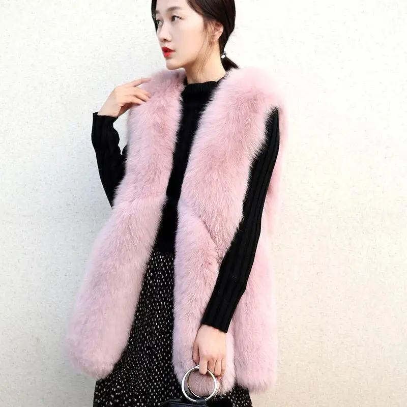 BINYUXD Новое поступление качество 2018 модная куртка зимняя теплая Модная брендовая Женская жилетка из искусственного меха пальто из